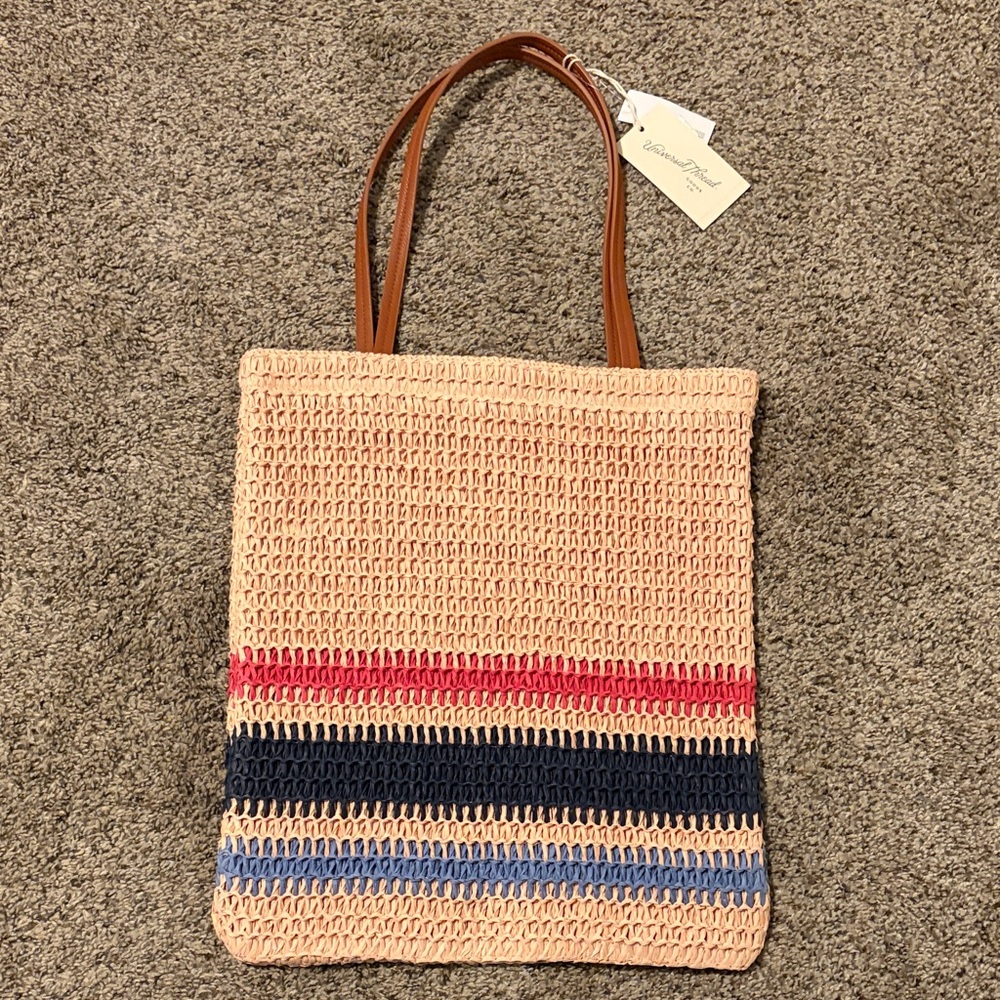 Universal Thread Woven Tote with Pink and Blue Stripes